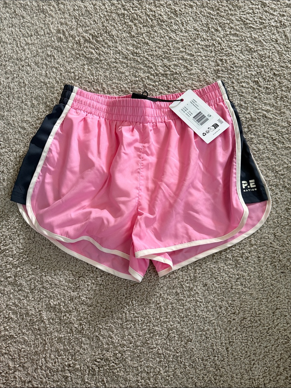 P.E Nation Pink Athletic Shorts with Black Panels and Cream Trim S